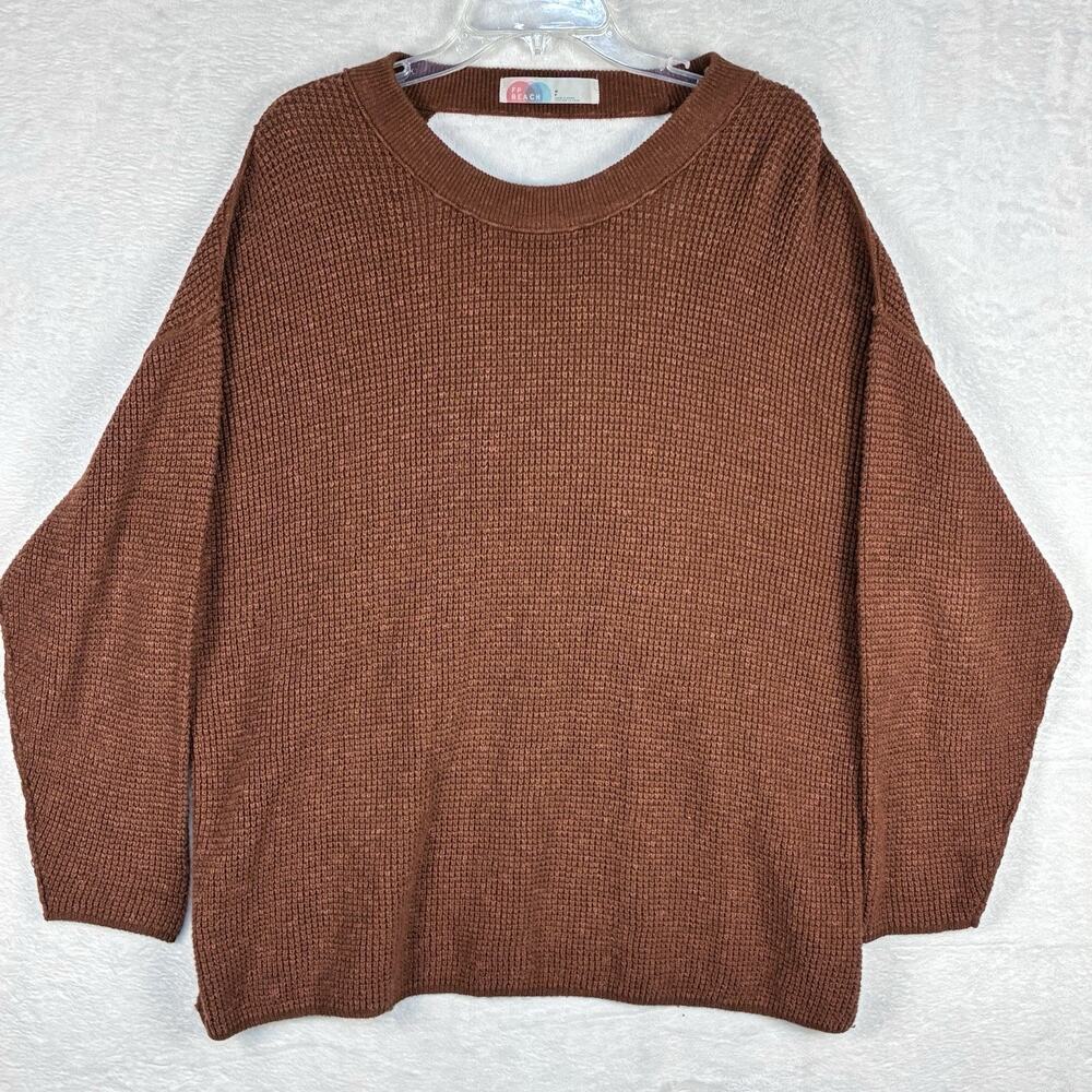 Free People Beach Sweater Womens S Brown Waffle Knit Summer Line Rayon Oversized
